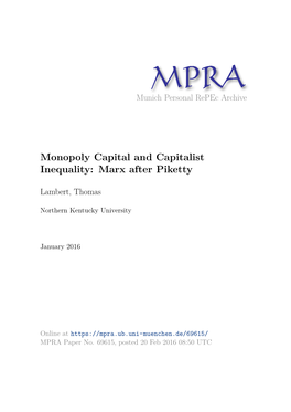 Monopoly Capital and Capitalist Inequality: Marx After Piketty