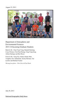 Department of Atmospheric and Environmental Sciences 2013-14