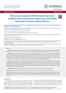 Microarray Analysis of Differentially Expressed Lncrnas with Associated Co-Expression and Cerna Networks in Coronary Heart Disease