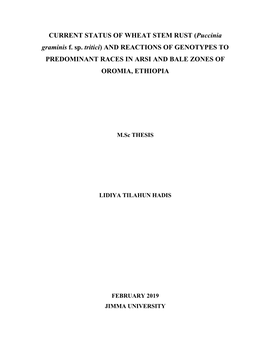CURRENT STATUS of WHEAT STEM RUST (Puccinia Graminis F
