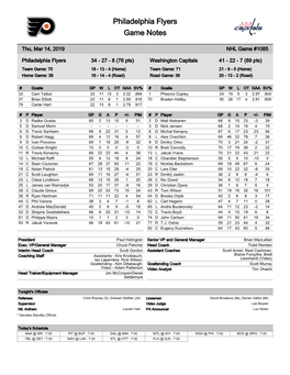 Philadelphia Flyers Game Notes