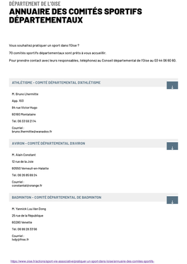 Annuaire Des Comités Sportifs Départementaux