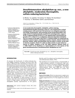 Desulfotomaculum Alkaliphilum Sp. Nov., a New Alkaliphilic, Moderately Thermophilic, Sulfate-Reducing Bacterium