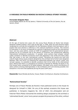 A Variable in Paulo Mendes Da Rocha's Single-Storey