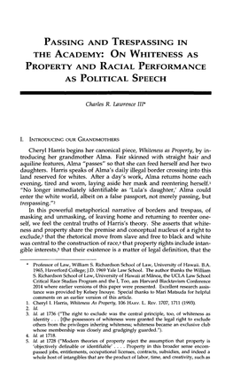 On Whiteness As Property and Racial Performance As Political Speech