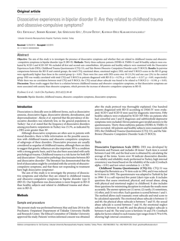 Dissociative Experiences in Bipolar Disorder II: Are They Related to Childhood Trauma and Obsessive-Compulsive Symptoms?