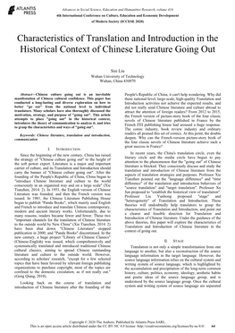 Characteristics of Translation and Introduction in the Historical Context of Chinese Literature Going Out