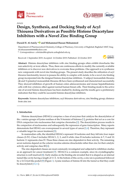 Design, Synthesis, and Docking Study of Acyl Thiourea Derivatives As Possible Histone Deacetylase Inhibitors with a Novel Zinc Binding Group