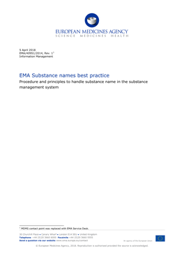 EMA Substance Names Best Practice Procedure and Principles to Handle Substance Name in the Substance Management System