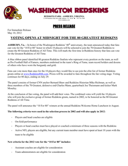 PRESS RELEASE for Immediate Release May 10, 2012