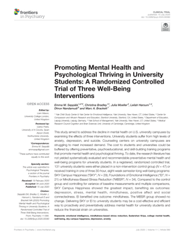 Promoting Mental Health and Psychological Thriving in University Students: a Randomized Controlled Trial of Three Well-Being Interventions