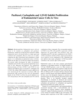 Paclitaxel, Carboplatin and 1,25-D3 Inhibit Proliferation of Endometrial