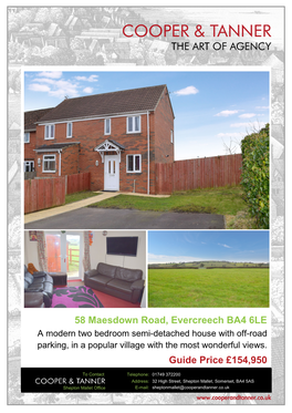 58 Maesdown Road, Evercreech BA4 6LE Guide Price £154,950