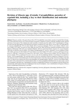 Cestoda: Caryophyllidea), Parasites of Cyprinid Fish, Including a Key to Their Identification and Molecular Phylogeny