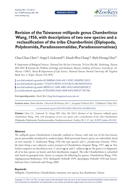 Revision of the Taiwanese Millipede Genus Chamberlinius Wang, 1956