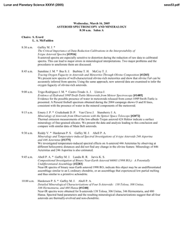 ASTEROID SPECTROSCOPY and MINERALOGY 8:30 A.M