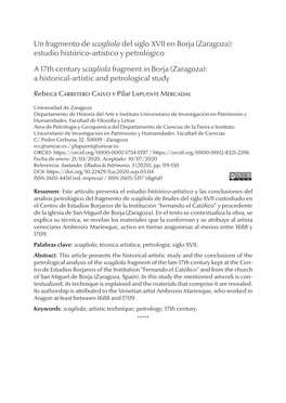 Un Fragmento De Scagliola Del Siglo XVII En Borja (Zaragoza): Estudio Histórico-Artístico Y Petrológico