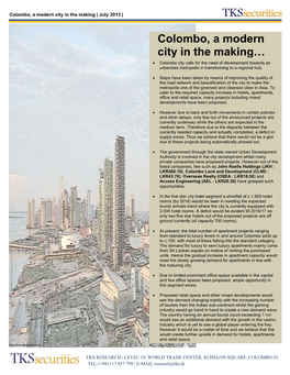 Colombo, a Modern City in the Making…