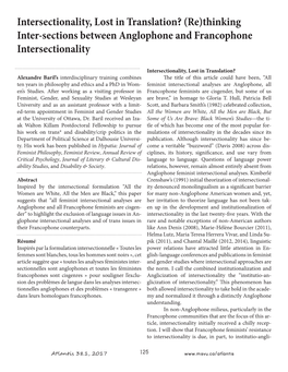 Intersectionality, Lost in Translation? (Re)Thinking Inter-Sections Between Anglophone and Francophone Intersectionality