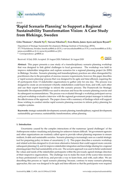 Rapid Scenario Planning’ to Support a Regional Sustainability Transformation Vision: a Case Study from Blekinge, Sweden