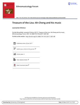 Treasure of the Lisu: Ah-Cheng and His Music