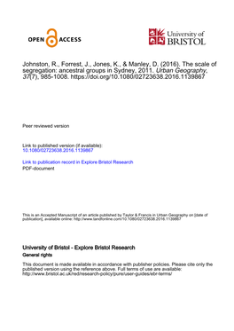 Ancestral Groups in Sydney, 2011. Urban Geography, 37(7), 985-1008