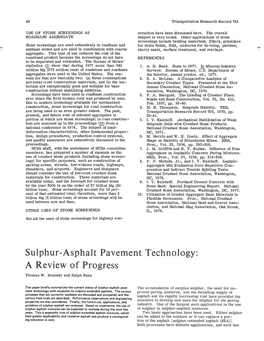 Sulphur-Asphalt Pavement Technology: a Review of Progress Thomas W