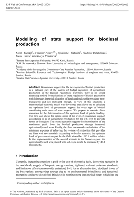 Modelling of State Support for Biodiesel Production