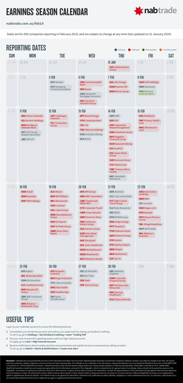 EARNINGS SEASON CALENDAR Nabtrade.Com.Au/Feb19