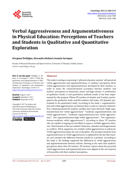 Verbal Aggressiveness and Argumentativeness in Physical Education: Perceptions of Teachers and Students in Qualitative and Quantitative Exploration