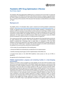 Paediatric ARV Drug Optimization 3 Review Summary Report