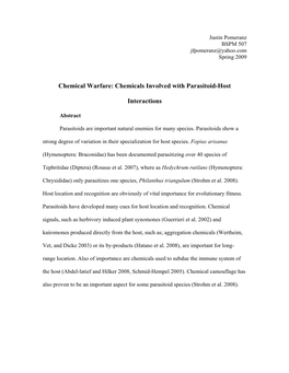 Chemicals Involved with Parasitoid-Host Interactions