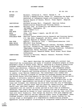 Vecinos Y Rehabilitation (Phase II): Assessing the Needs and Resources of Indigenous People with Disabilities in the Mixteca Region of Oaxaca, Mexico