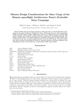 Mission Design Considerations for Mars Cargo of the Human Spaceﬂight Architecture Team’S Evolvable Mars Campaign