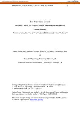 Intergroup Contact and Prejudice Toward Muslims Before and After The