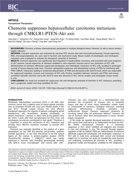 Chemerin Suppresses Hepatocellular Carcinoma Metastasis Through CMKLR1-PTEN-Akt Axis