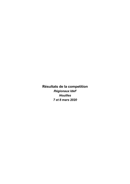 Résultats De La Competition Régionaux Idef Houilles 7 Et 8 Mars 2020 1