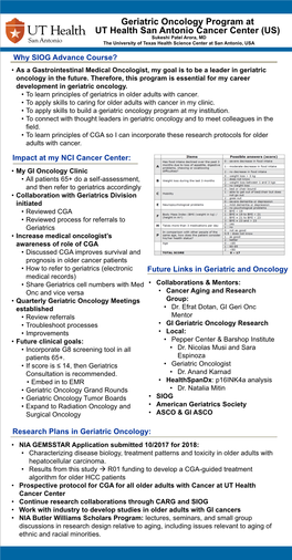 Geriatric Oncology Program at UT Health San Antonio Cancer Center (US) Sukeshi Patel Arora, MD the University of Texas Health Science Center at San Antonio, USA