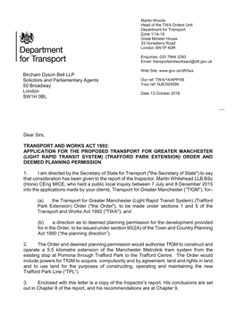 (Trafford Park Extension) Order Decision Letter