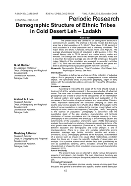 Demographic Structure of Ethnic Tribes in Cold Desert Leh Â