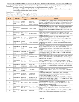 District Consultant (Quality Assurance)