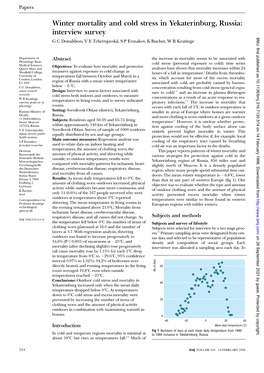 Winter Mortality and Cold Stress in Yekaterinburg, Russia: Interview Survey BMJ: First Published As 10.1136/Bmj.316.7130.514 on 14 February 1998