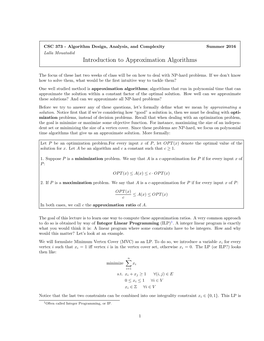 Introduction to Approximation Algorithms