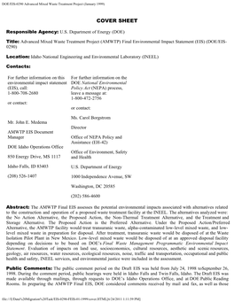 DOE/EIS-0290 Advanced Mixed Waste Treatment Project (January 1999)