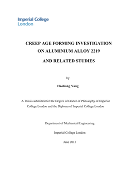 Creep Age Forming Investigation on Aluminium Alloy 2219