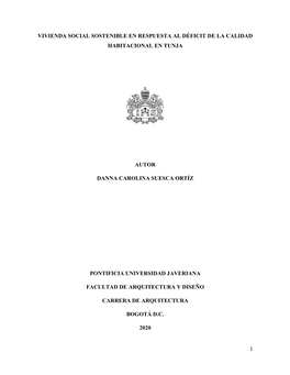 Vivienda Social Sostenible En Respuesta Al Déficit De La Calidad Habitacional En Tunja