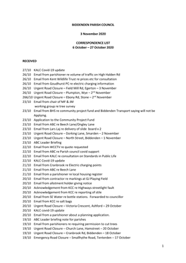 27 October 2020 RECEIVED 27/10 KALC Covid-19 Update