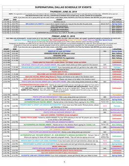 Supernatural Dallas Schedule of Events