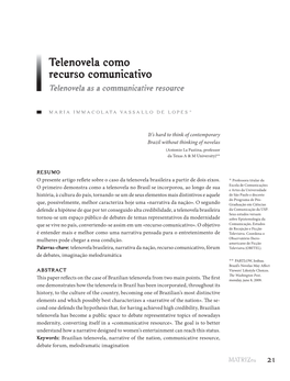 Telenovela Como Recurso Comunicativo Telenovela As a Communicative Resource