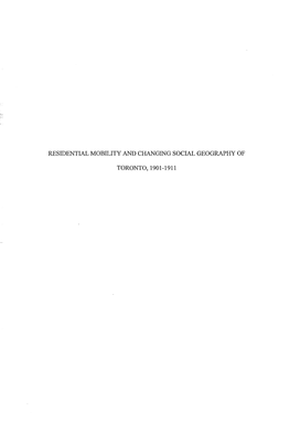 Residential Mobility and the Changing Social Geography of Toronto, 1901-1911